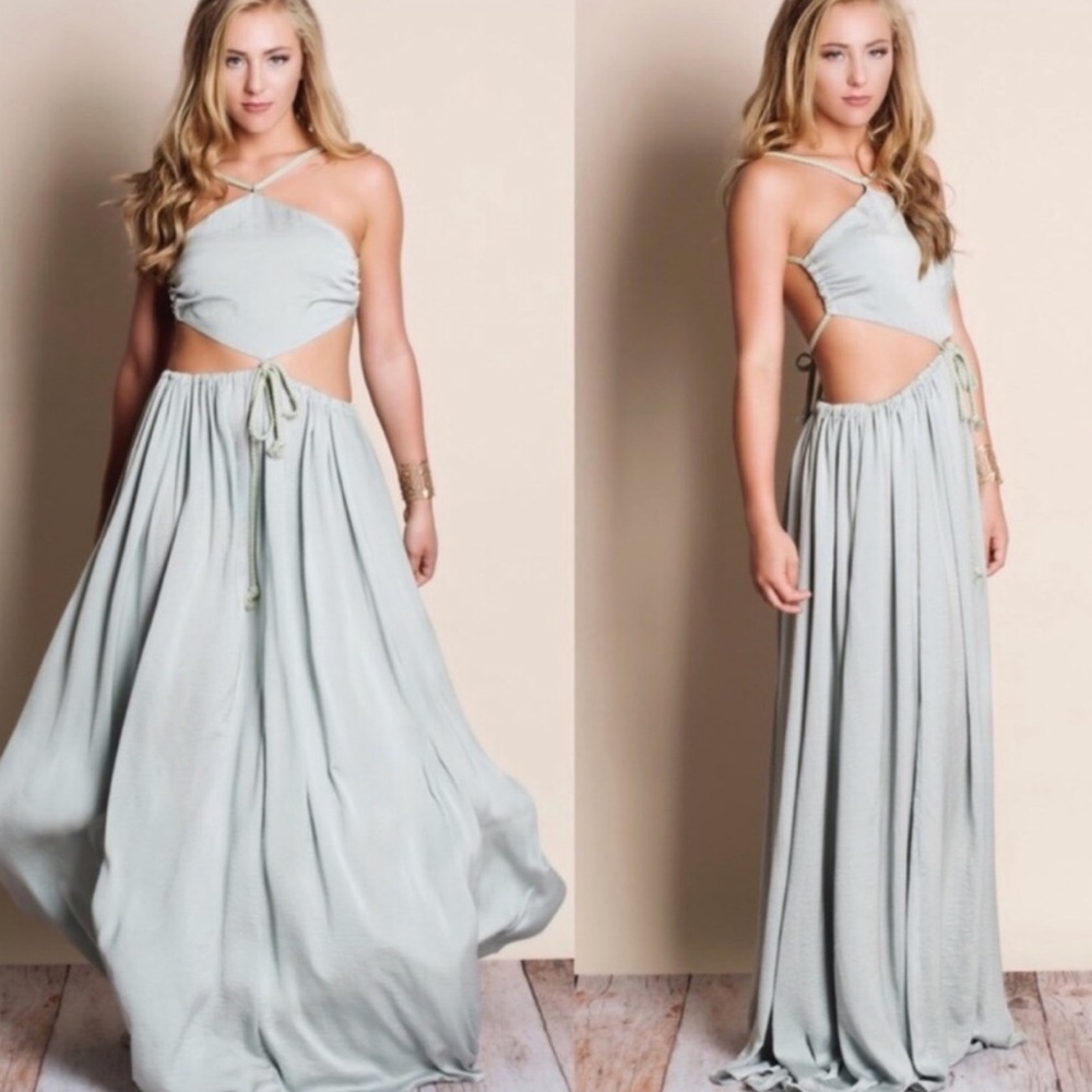 HIGH QUALITY! rope tie cut out maxi dress